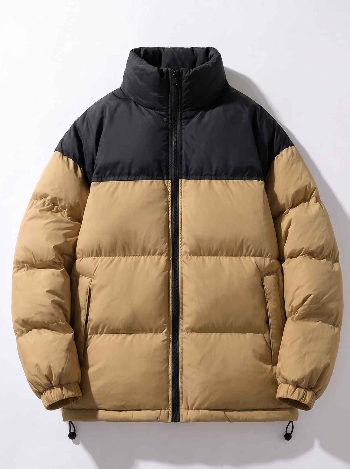 Men's Colour Block Puffer Jacket - Khaki - flat lay