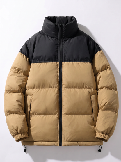 Men's Colour Block Puffer Jacket - Khaki - flat lay