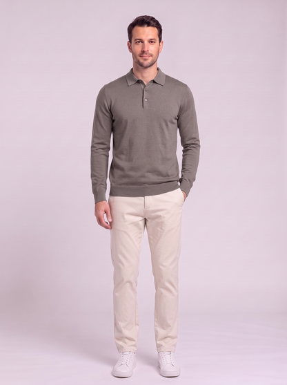 Men's Long Sleeve Knit Polo Shirt - Tea Brown