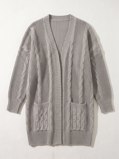 Chunky Knit Open Front Cardigan - Light Gray - flat lay