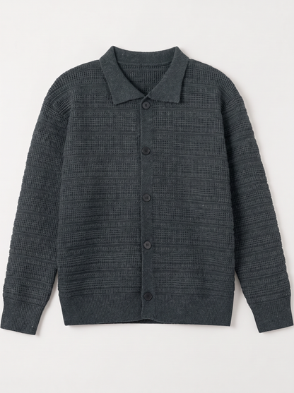 Men's Button Up Knit Cardigan - Dark Gray - flat lay