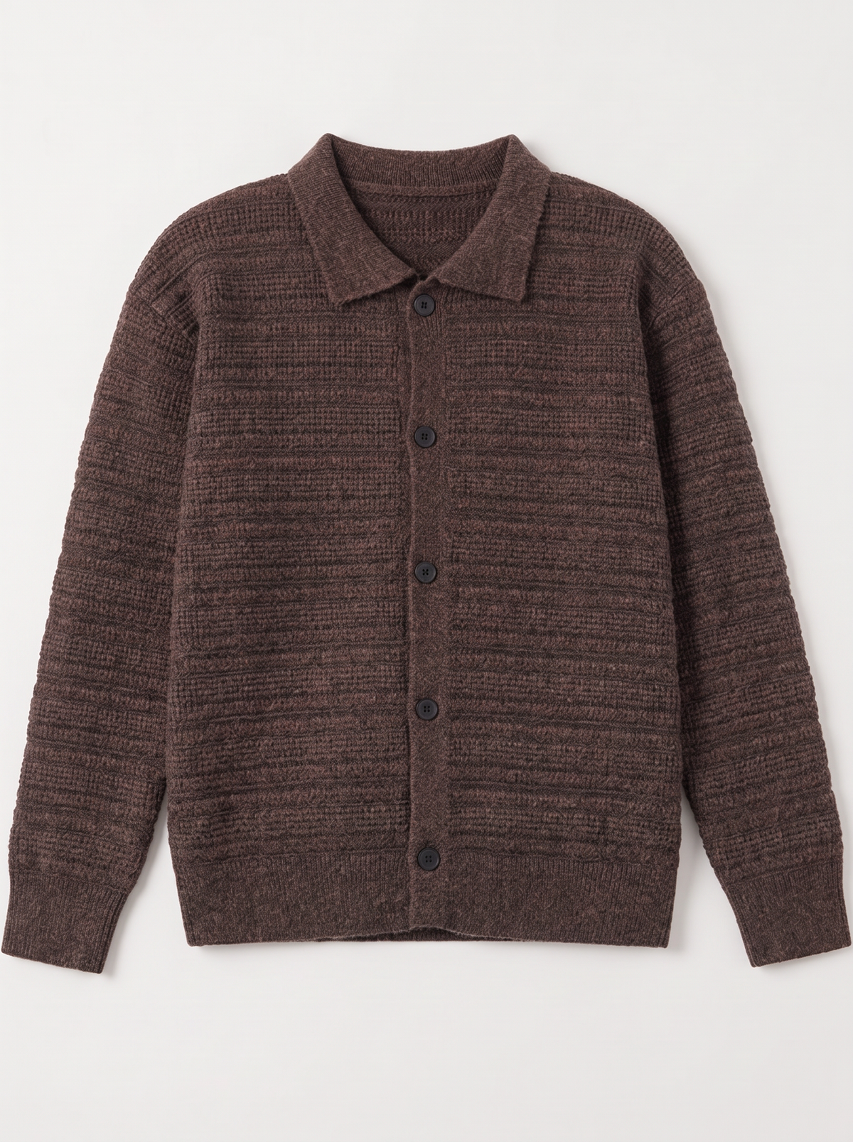 Men's Button Up Knit Cardigan - Flower Coffee - flat lay