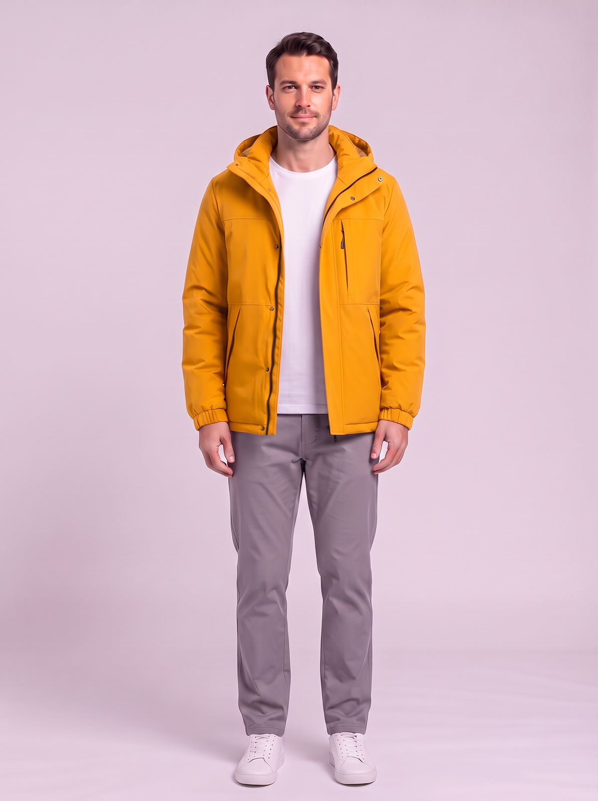 Men's Hooded Winter Coat - Yellow