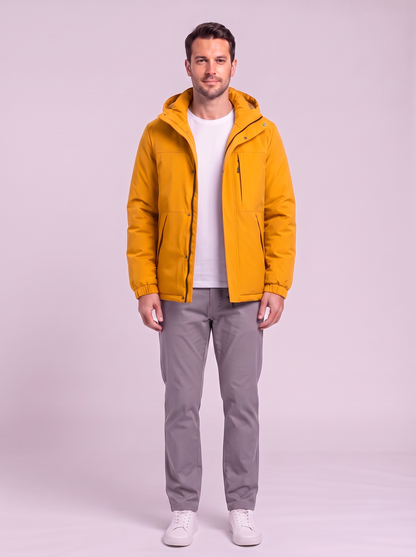 Men's Hooded Winter Coat - Yellow