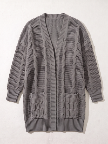 Chunky Knit Open Front Cardigan - Dark Gray - flat lay