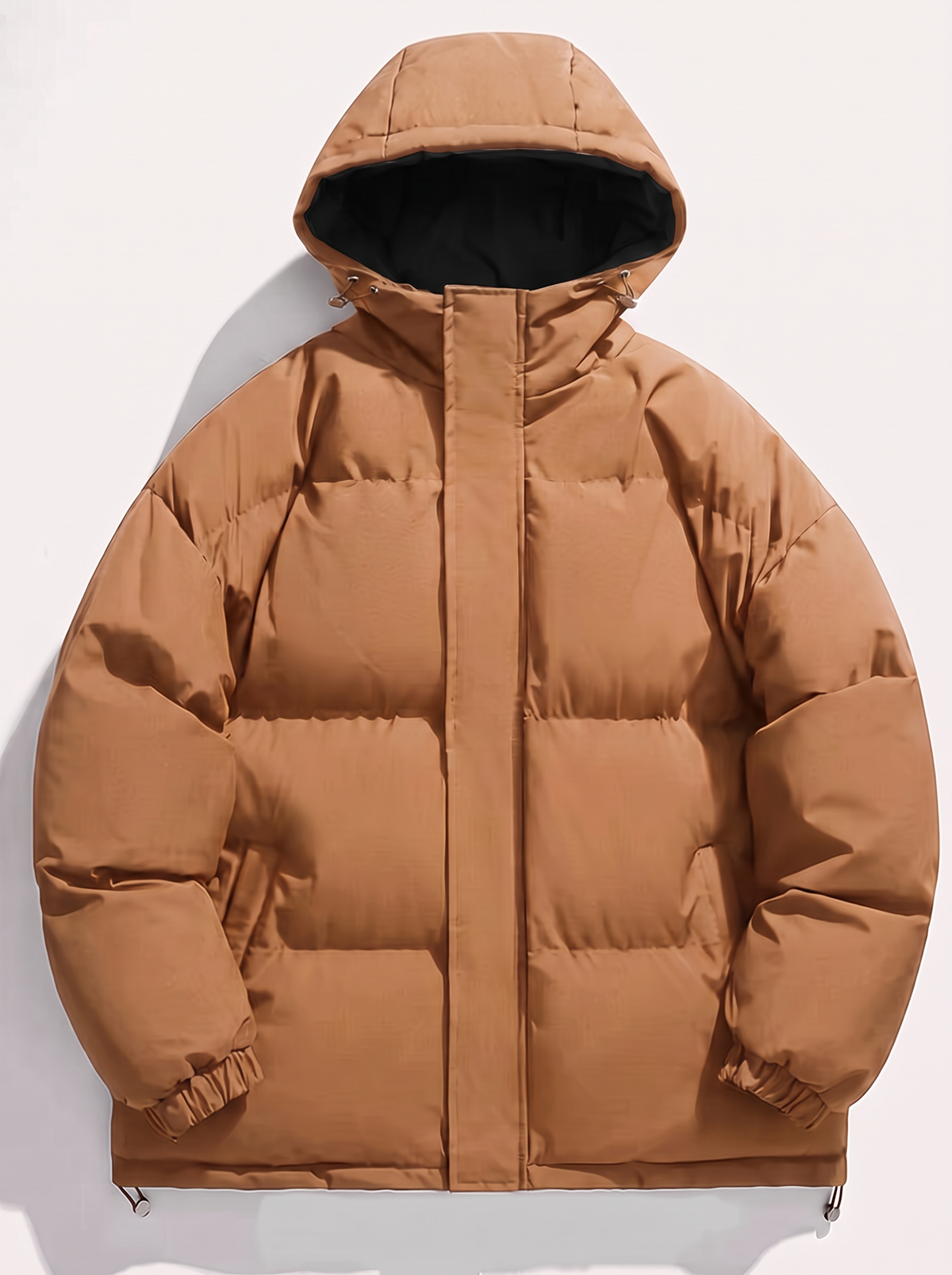 Men's Hooded Puffer Coat - Brown - flat lay
