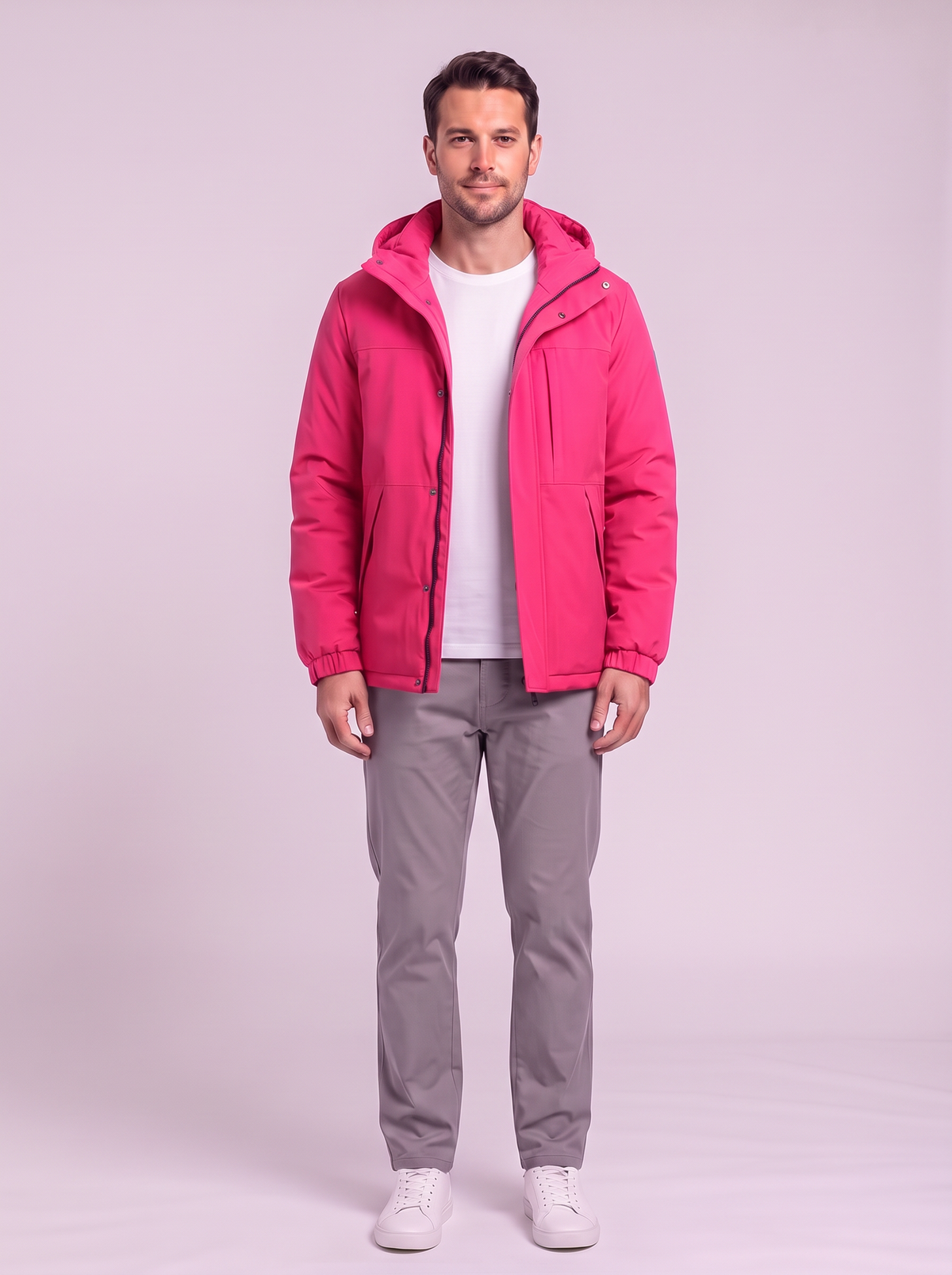 Men's Hooded Winter Coat - Hot Pink