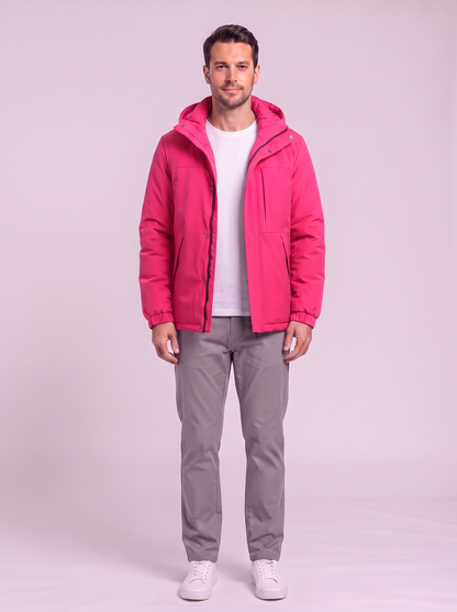 Men's Hooded Winter Coat - Hot Pink