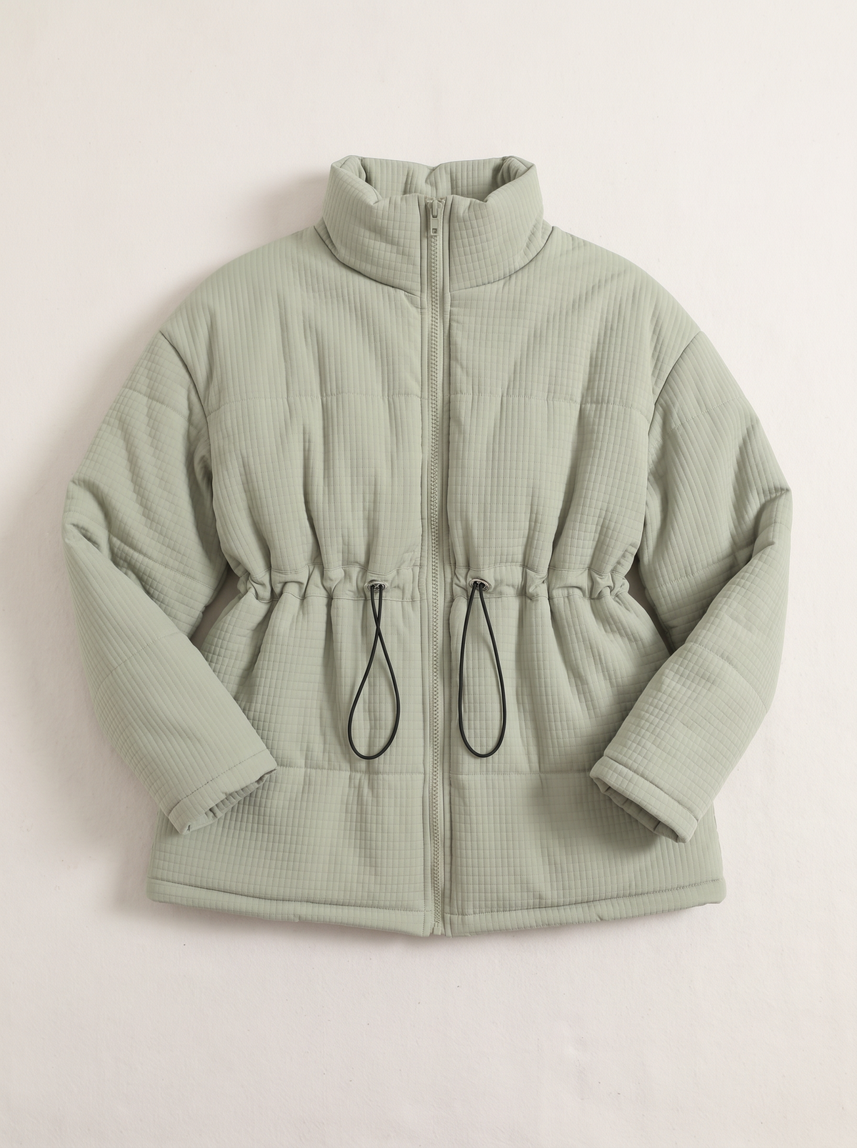 Drawstring Waist Puffer Jacket - Light Green - flat lay