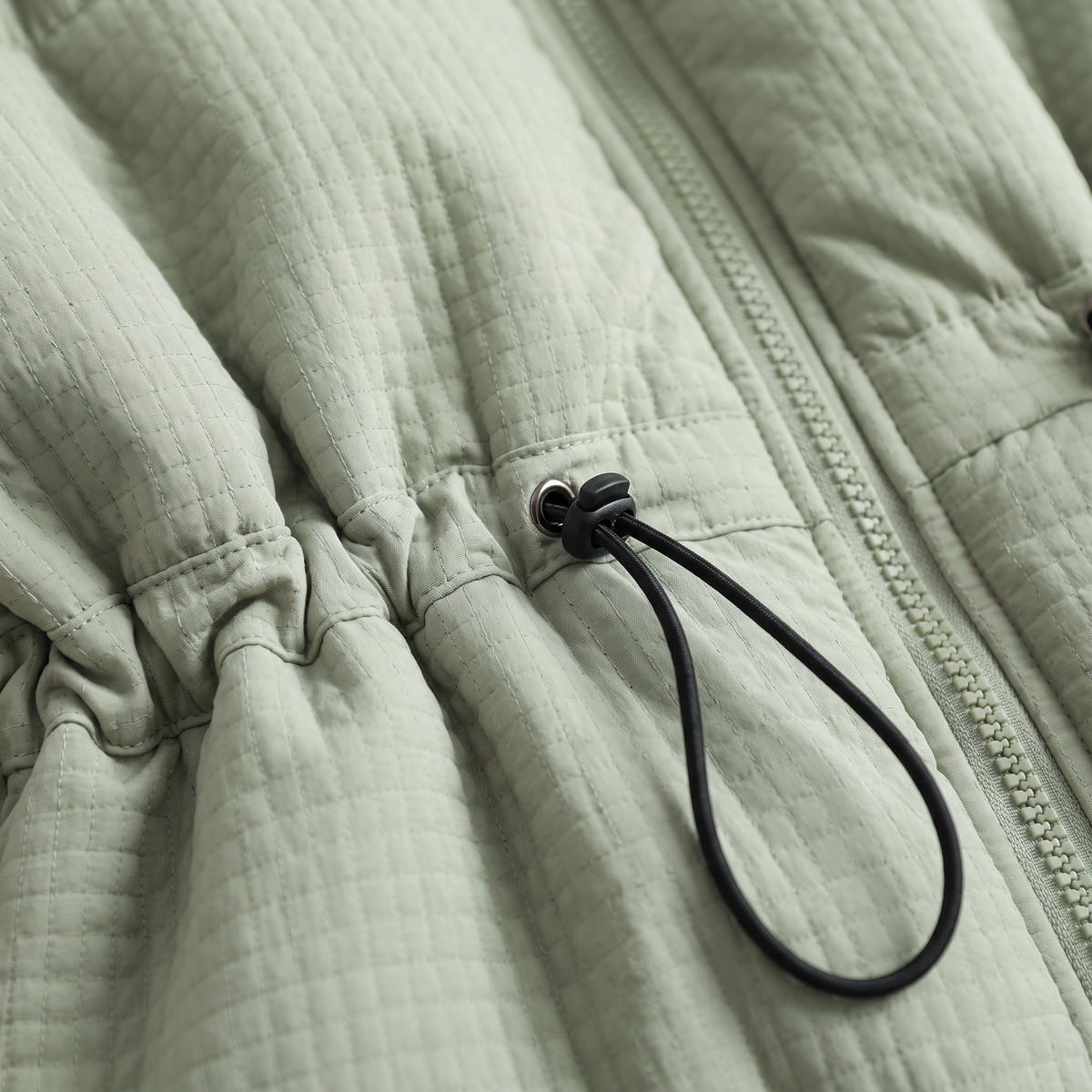 Drawstring Waist Puffer Jacket - Light Green - fabric close-up