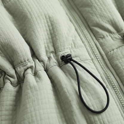 Drawstring Waist Puffer Jacket - Light Green - fabric close-up
