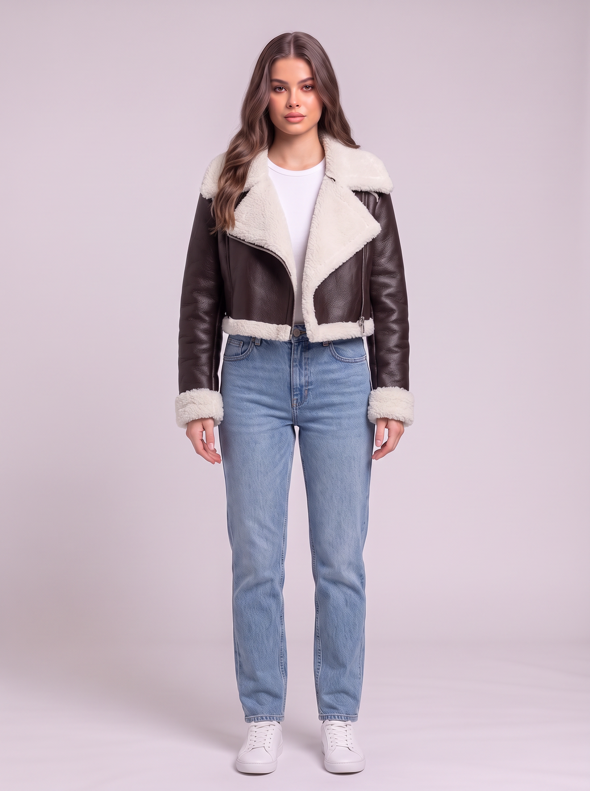 Collared Plush Cropped Jacket - Chocolate