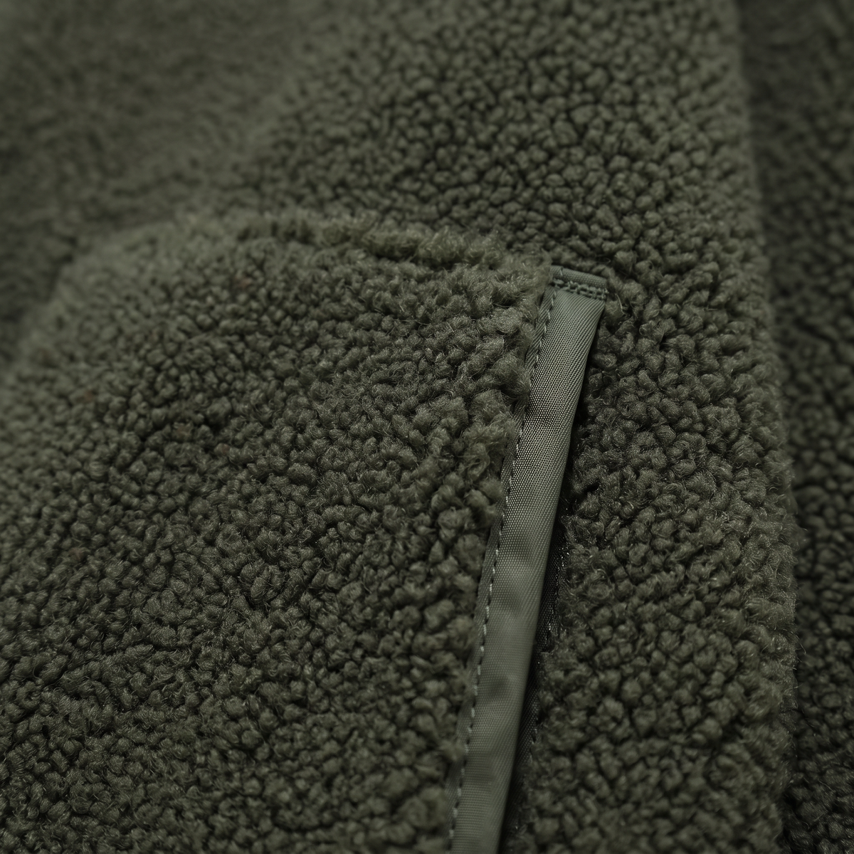 Turtleneck Zip Up Plush Jacket - Dark Green - fabric close-up