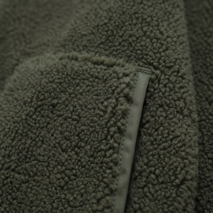 Turtleneck Zip Up Plush Jacket - Dark Green - fabric close-up