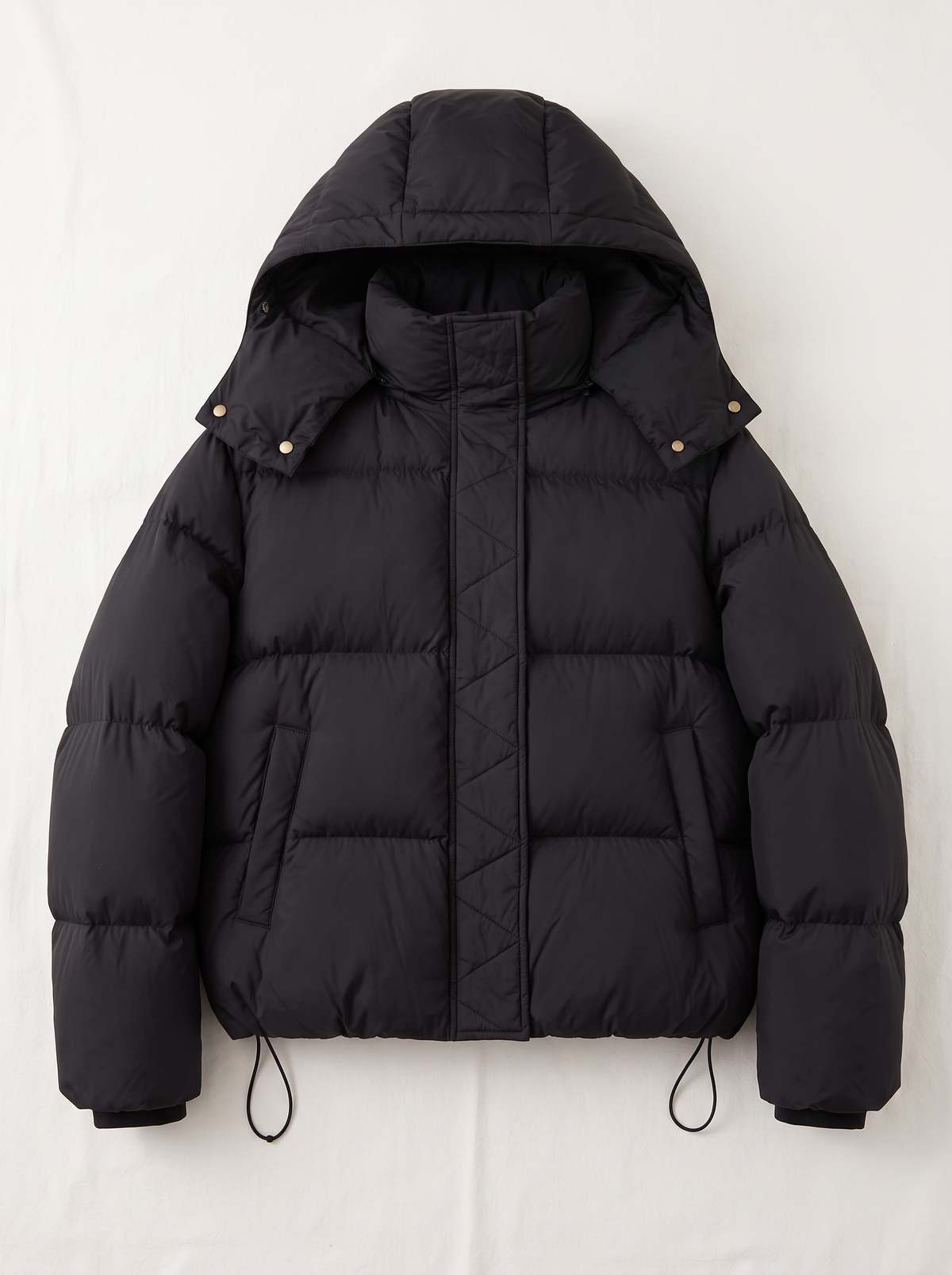 Quilted Hooded Puffer Jacket - Black - flat lay