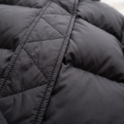 Quilted Hooded Puffer Jacket - Black - fabric close-up