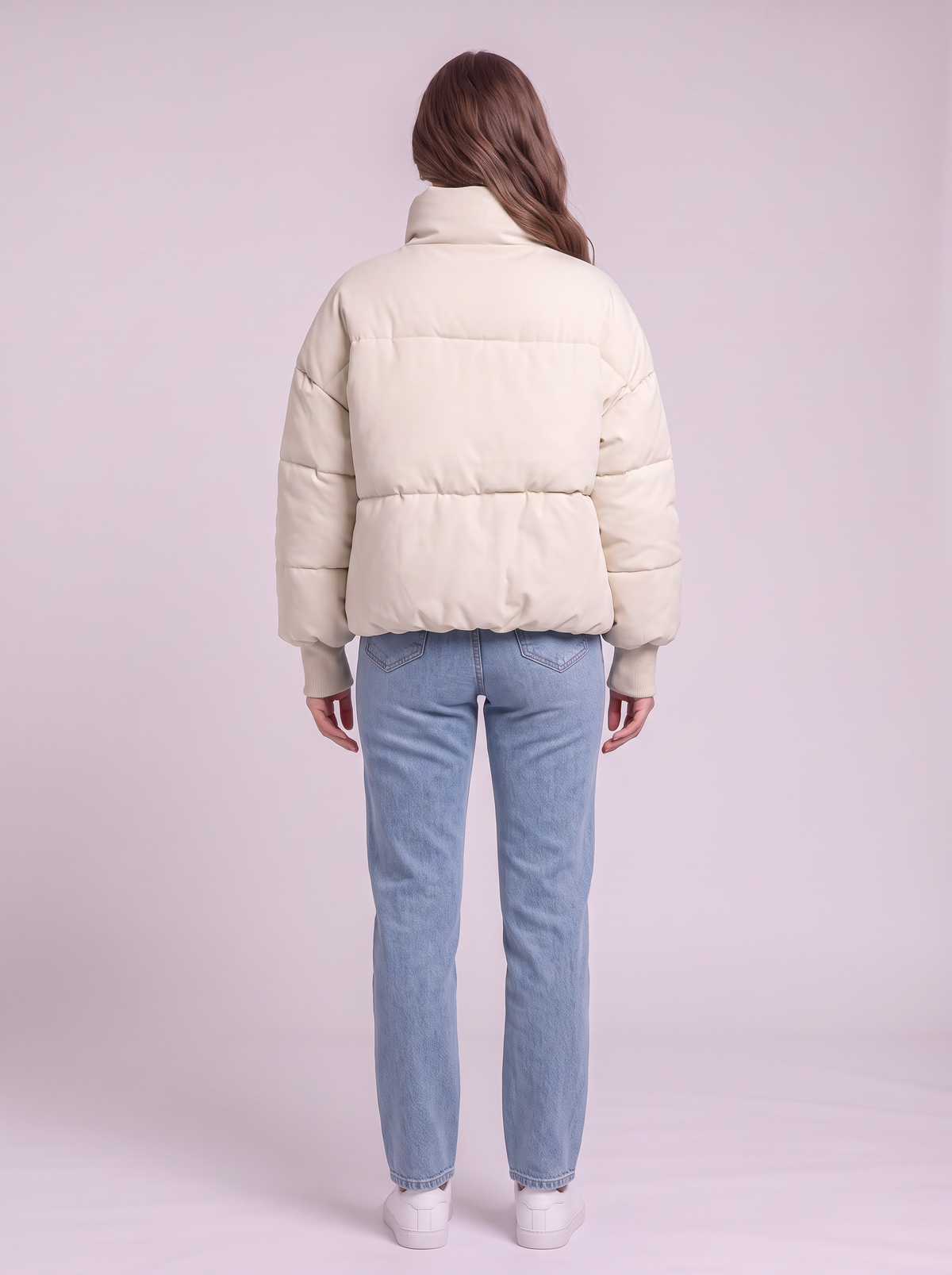 Zip Up Turtleneck Puffer Jacket - Cream - back