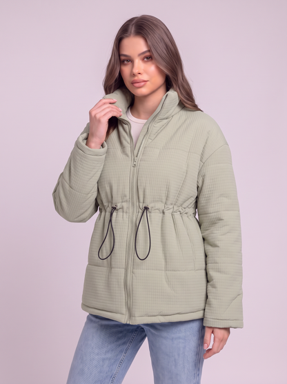 Drawstring Waist Puffer Jacket - Light Green - detail