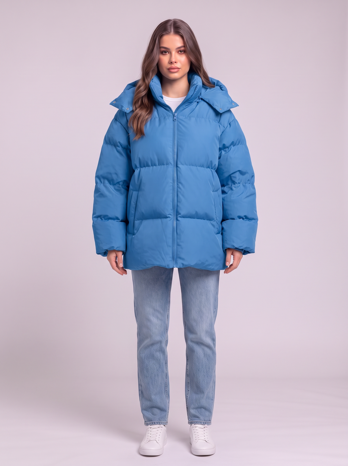 Pocketed Hooded Puffer Jacket - Sky Blue