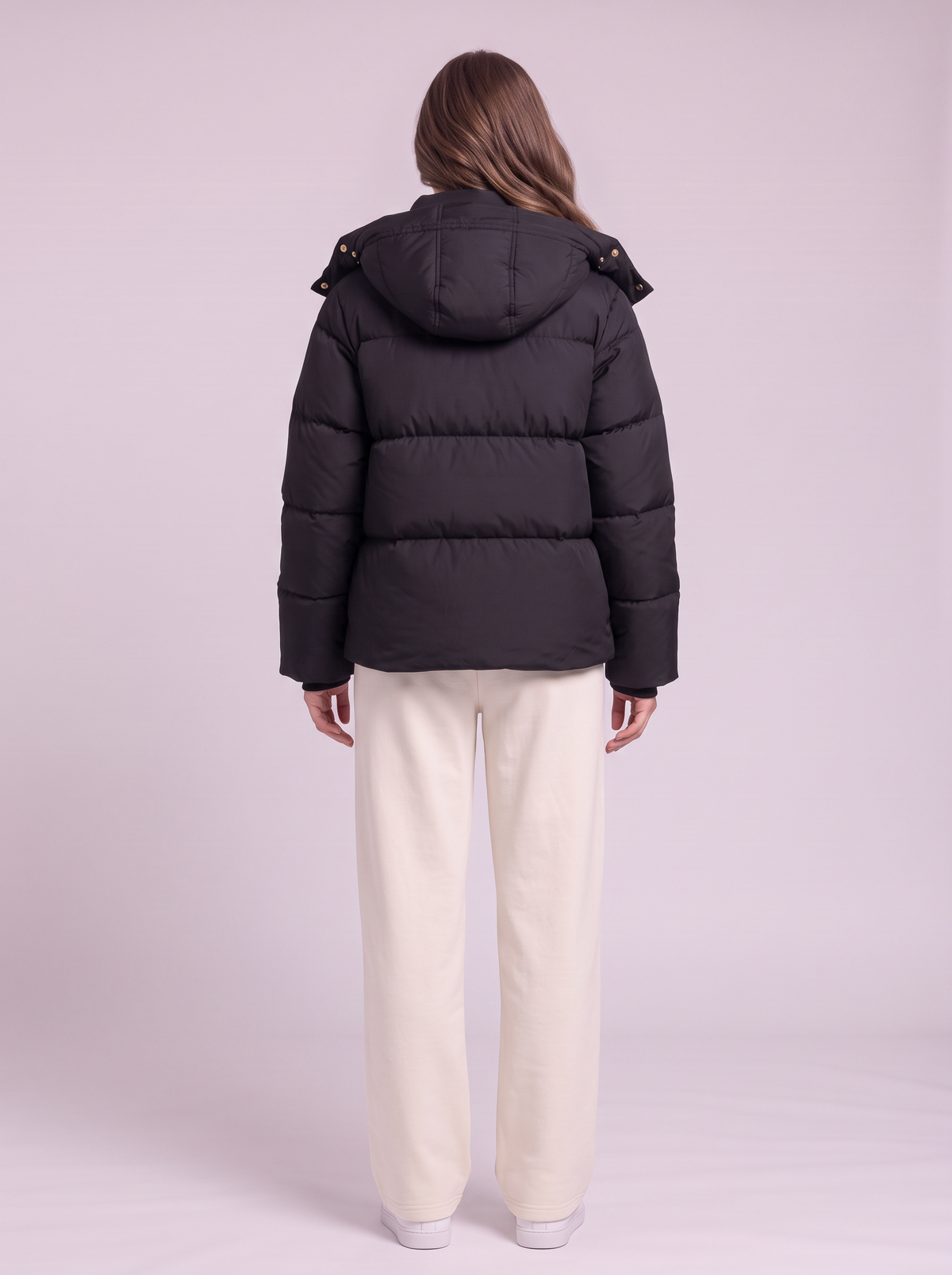 Quilted Hooded Puffer Jacket - Black - back