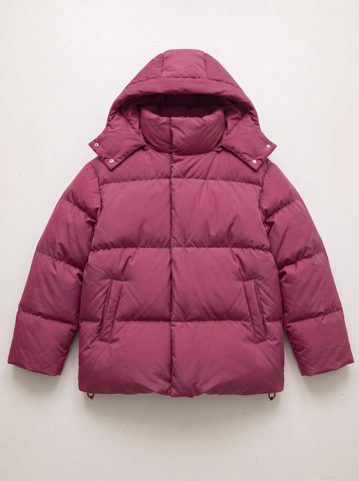 Pocketed Hooded Puffer Jacket - Burgundy - flat lay