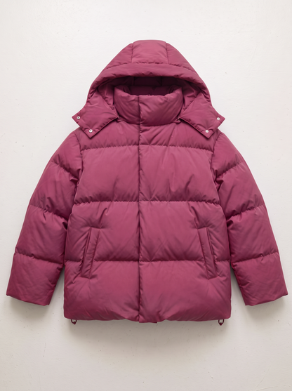 Pocketed Hooded Puffer Jacket - Burgundy - flat lay