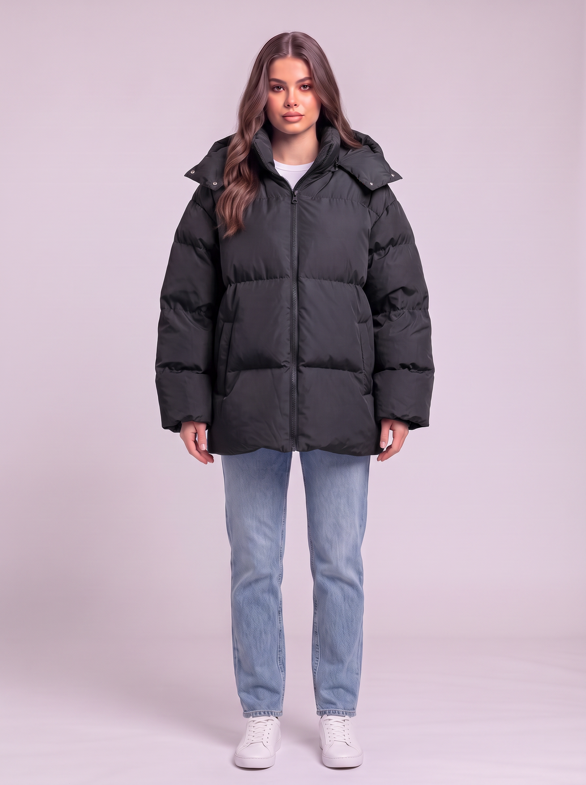 Pocketed Hooded Puffer Jacket - Black