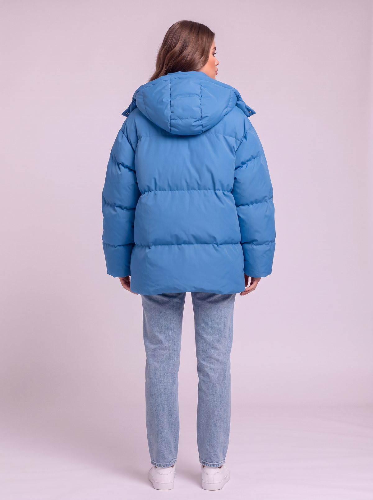 Pocketed Hooded Puffer Jacket - Sky Blue - back