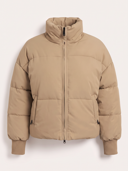 Zip Up Turtleneck Puffer Jacket - Camel - flat lay