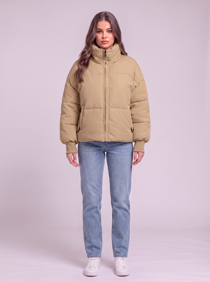 Zip Up Turtleneck Puffer Jacket - Camel