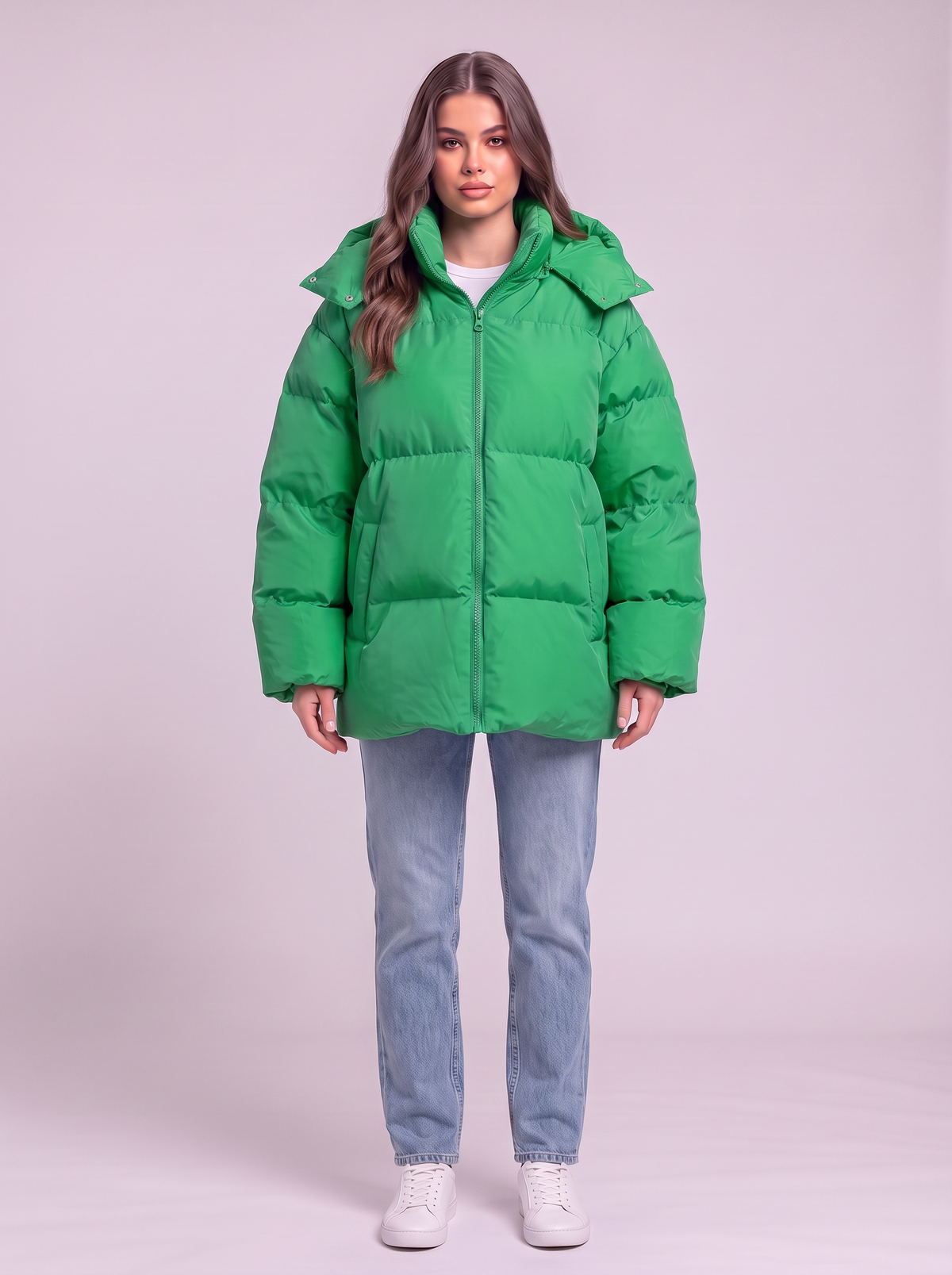 Pocketed Hooded Puffer Jacket - Green