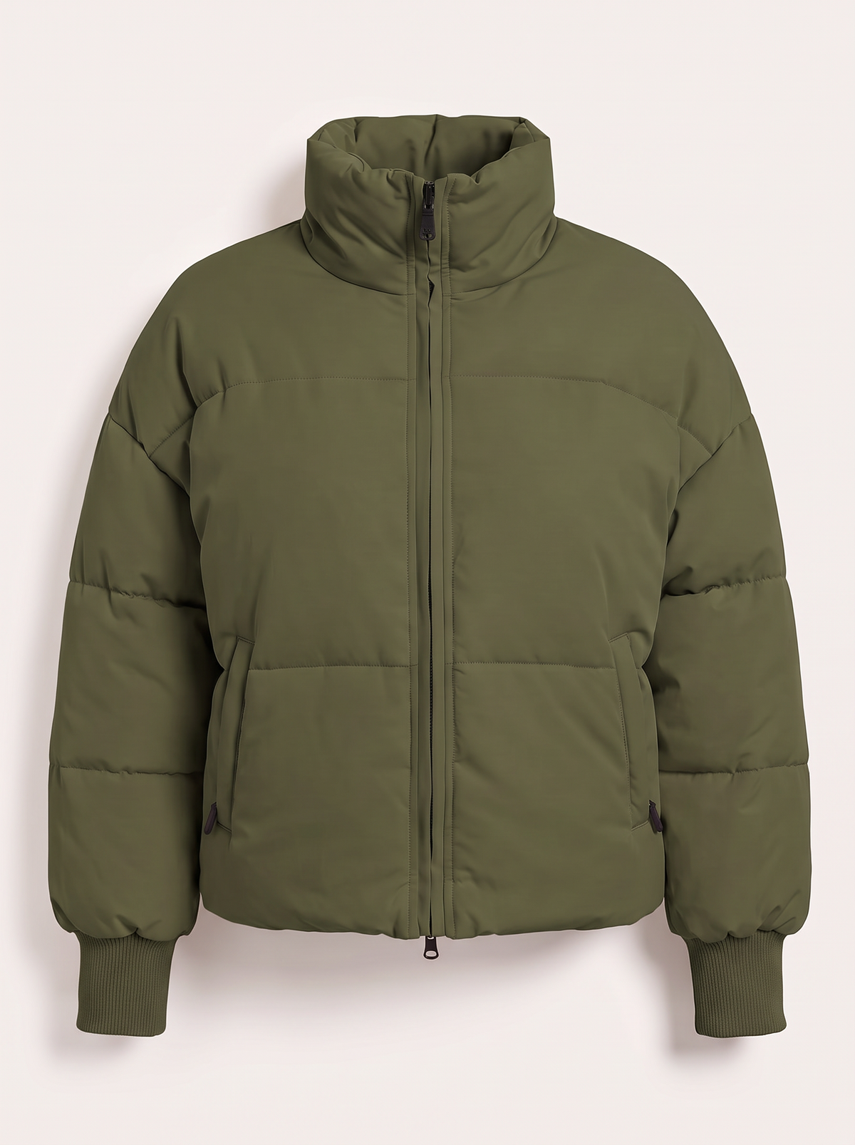 Zip Up Turtleneck Puffer Jacket - Moss - flat lay