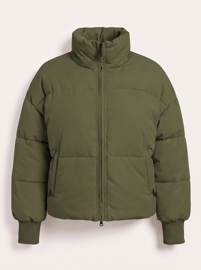 Zip Up Turtleneck Puffer Jacket - Moss - flat lay