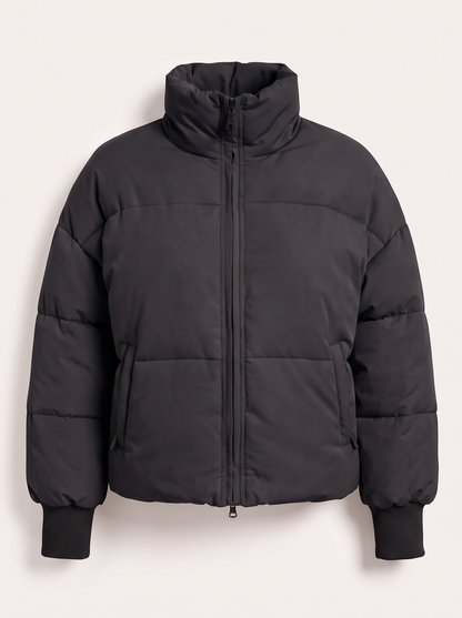Zip Up Turtleneck Puffer Jacket - Black - flat lay