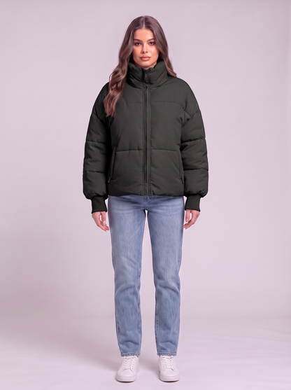 Zip Up Turtleneck Puffer Jacket - Black