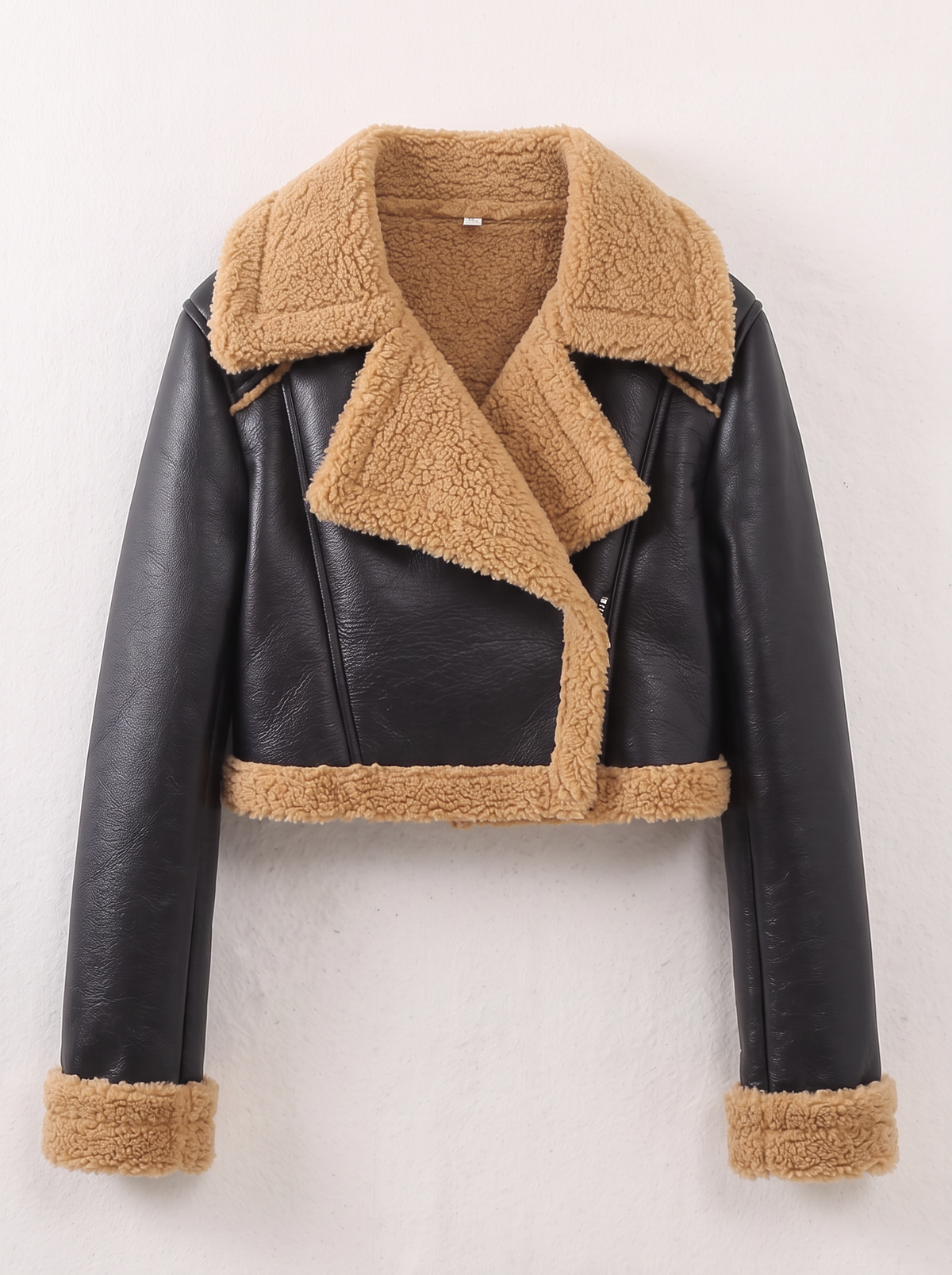 Collared Plush Cropped Jacket - Black - flat lay