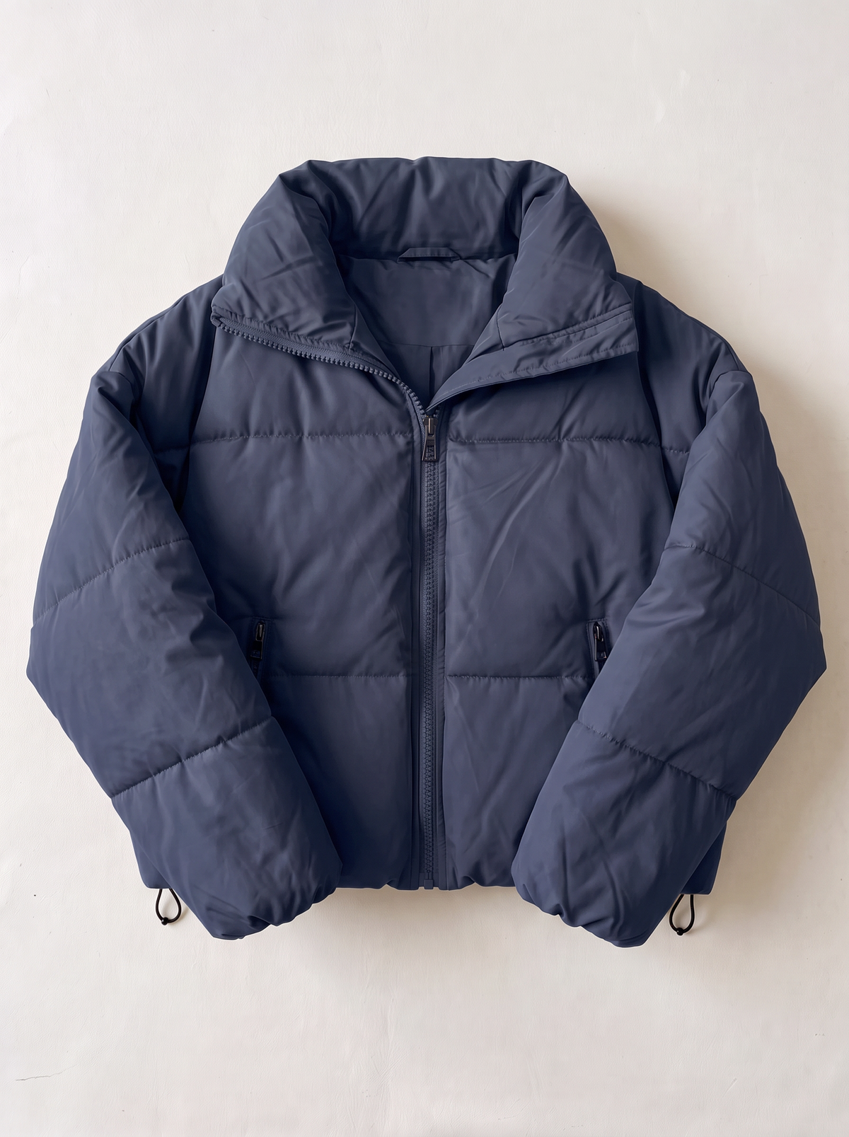 Collared Neck Puffer Coat - Cobald Blue - flat lay
