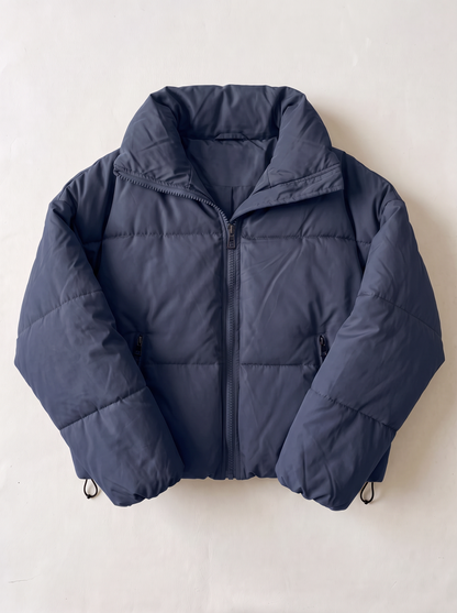 Collared Neck Puffer Coat - Cobald Blue - flat lay