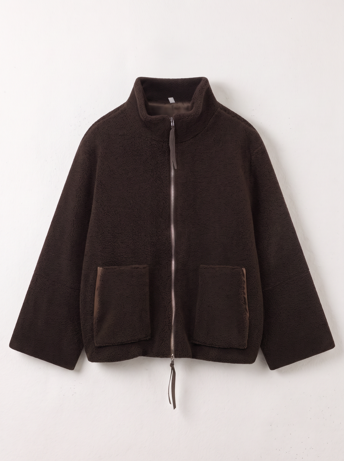 Turtleneck Zip Up Plush Jacket - Dark Brown - flat lay