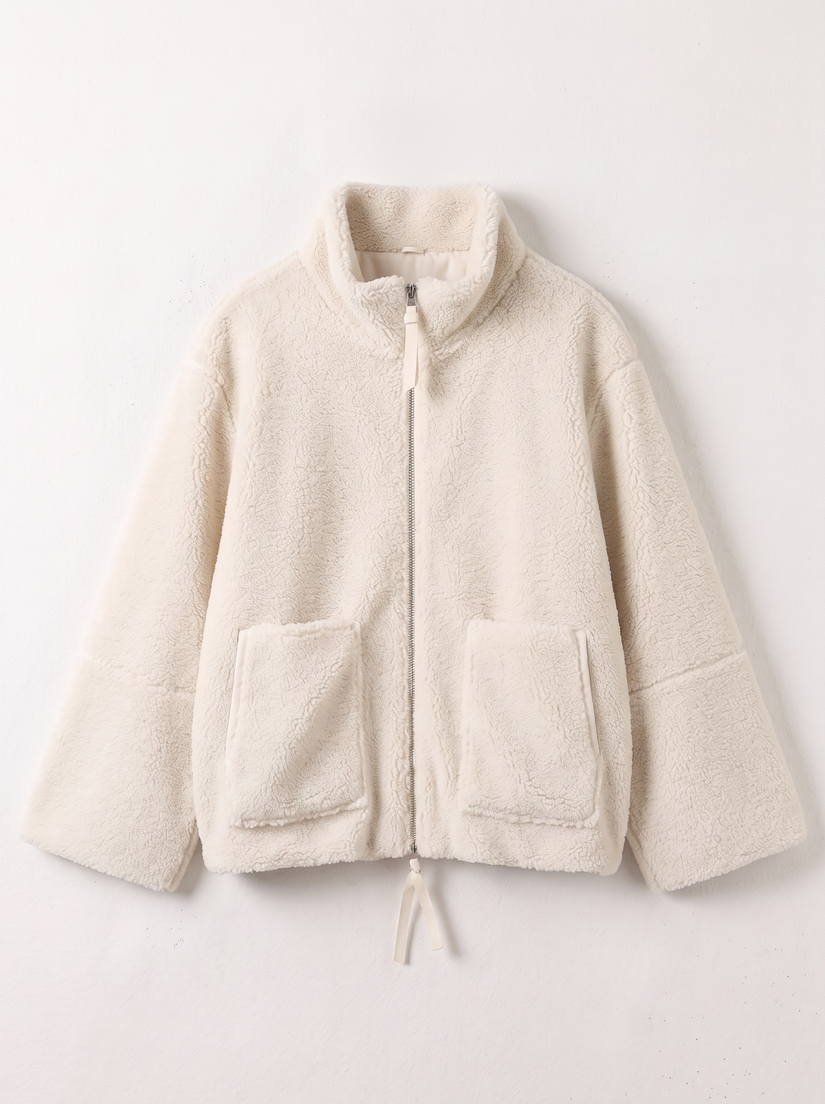 Turtleneck Zip Up Plush Jacket - White - flat lay