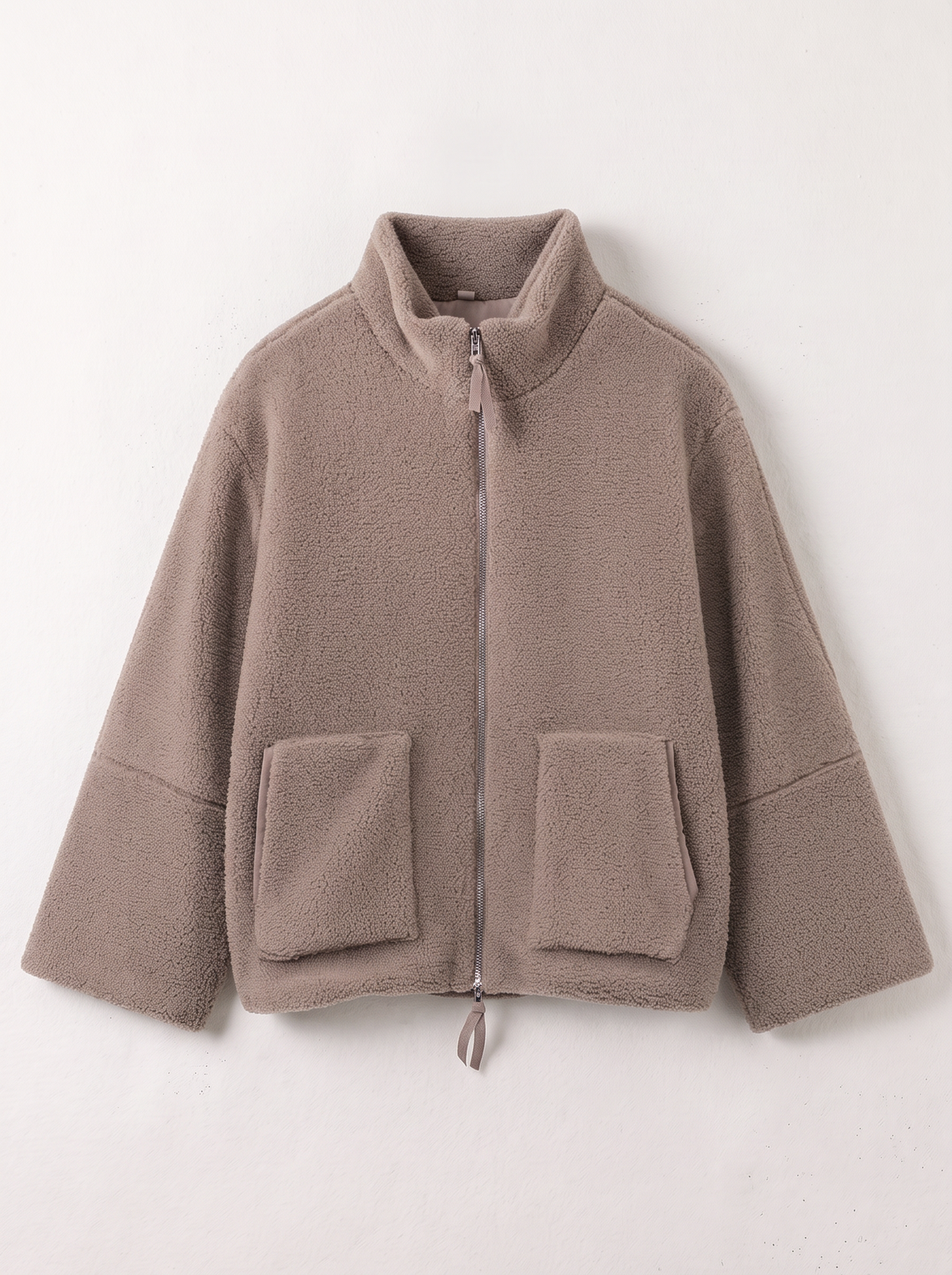 Turtleneck Zip Up Plush Jacket - Mocha - flat lay