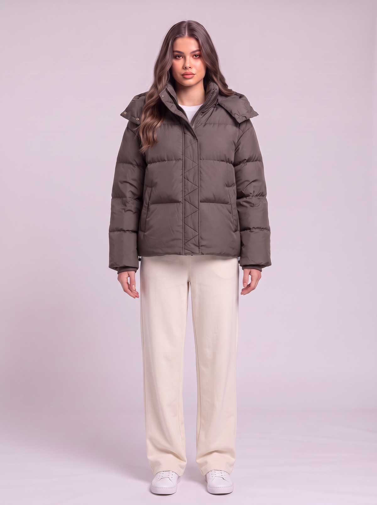 Quilted Hooded Puffer Jacket - Coffee