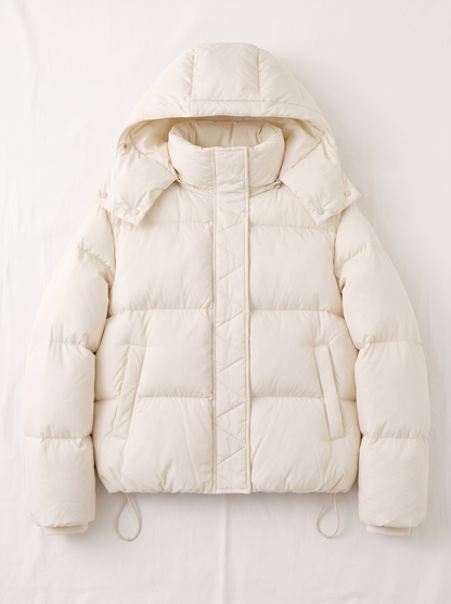 Quilted Hooded Puffer Jacket - White - flat lay