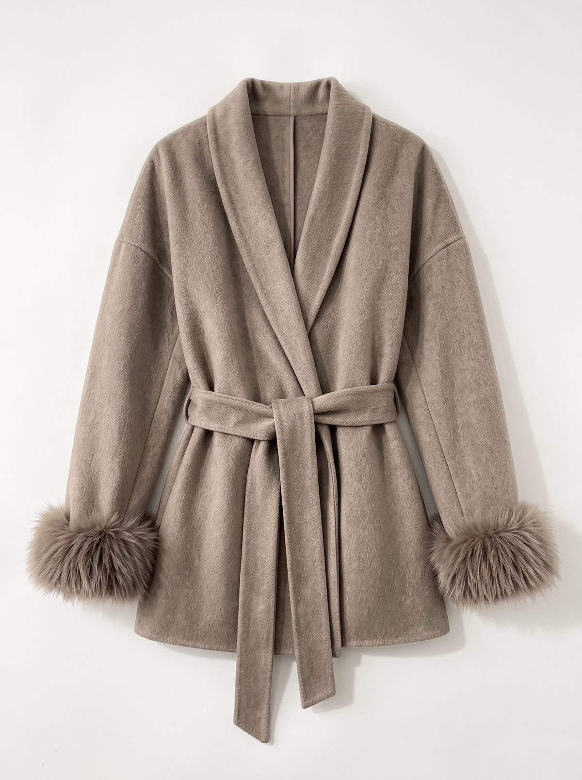 Belted Wool Wrap Coat - Khaki - flat lay