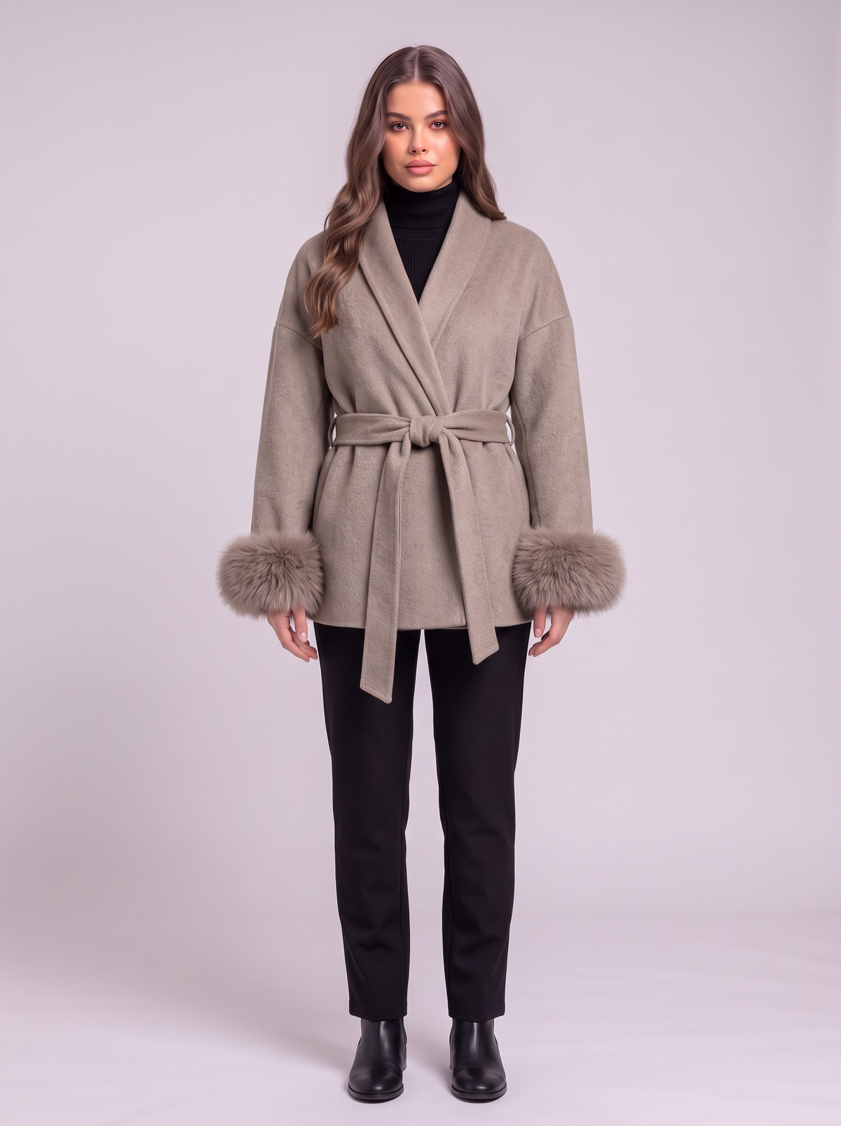 Belted Wool Wrap Coat - Khaki