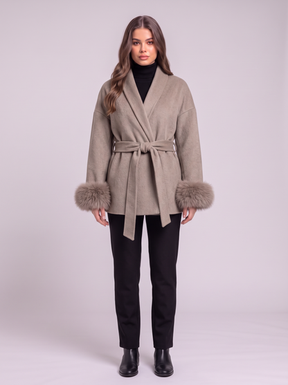 Belted Wool Wrap Coat - Khaki