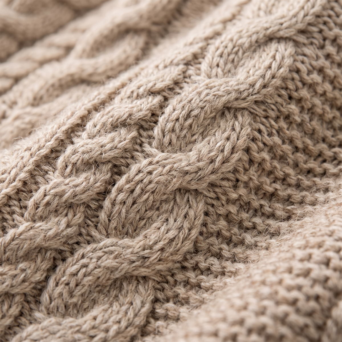 Chunky Cable Knit Sweater - Light Brown - fabric close-up