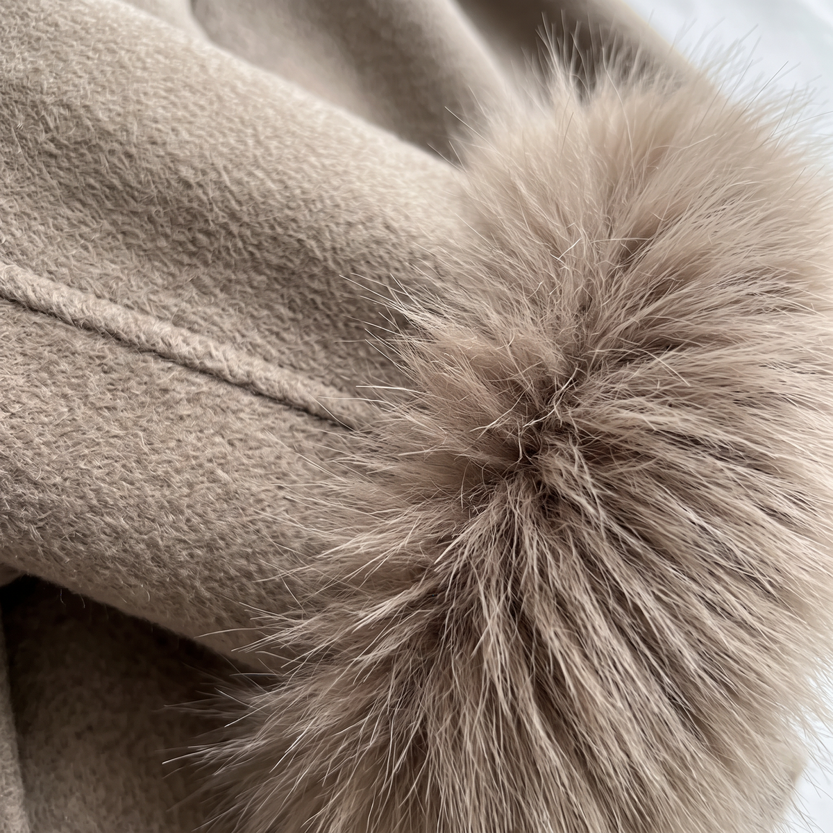 Belted Wool Wrap Coat - Khaki - fabric close-up
