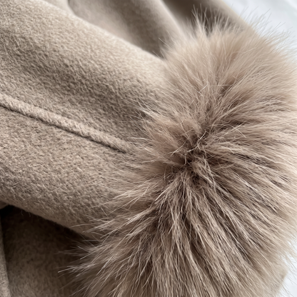 Belted Wool Wrap Coat - Khaki - fabric close-up