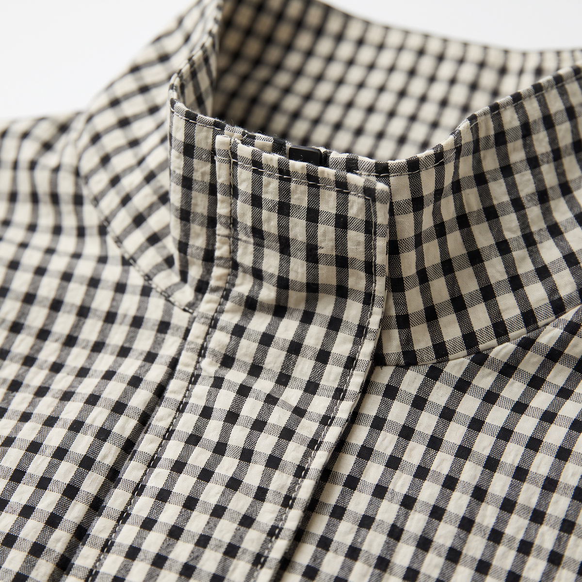 Gingham Cropped Bomber Jacket - Black/White Check - fabric close-up